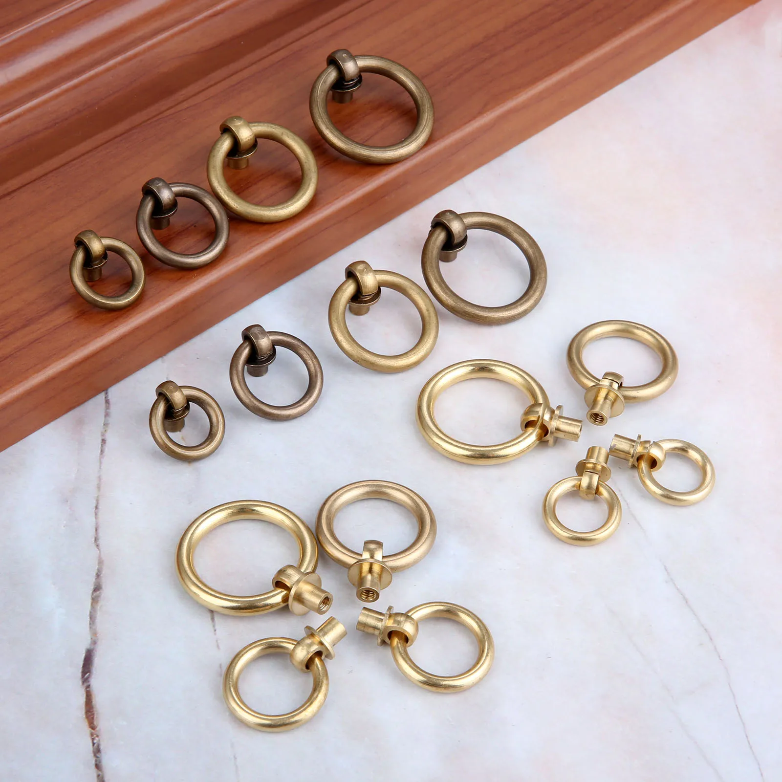 2Pcs Antique Pure Copper Furniture Simple Ring Handle Drawer Door Bedroom Pull Dia. 20mm Wardrobe Cabinet Door Pull Ring