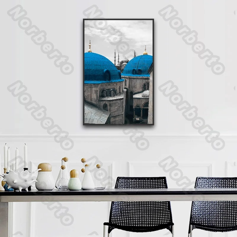 

European Classic Style with Blue Tower Canvas Painting Wall Poster Painting Picture for Living Room Bedroom Wall Decoration