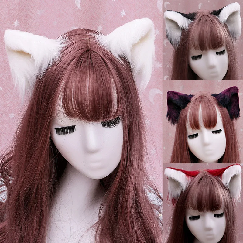 

1PCS 2021 new cute side clip plush animal ear headdress hand-made simulation animal ear hair clip S78