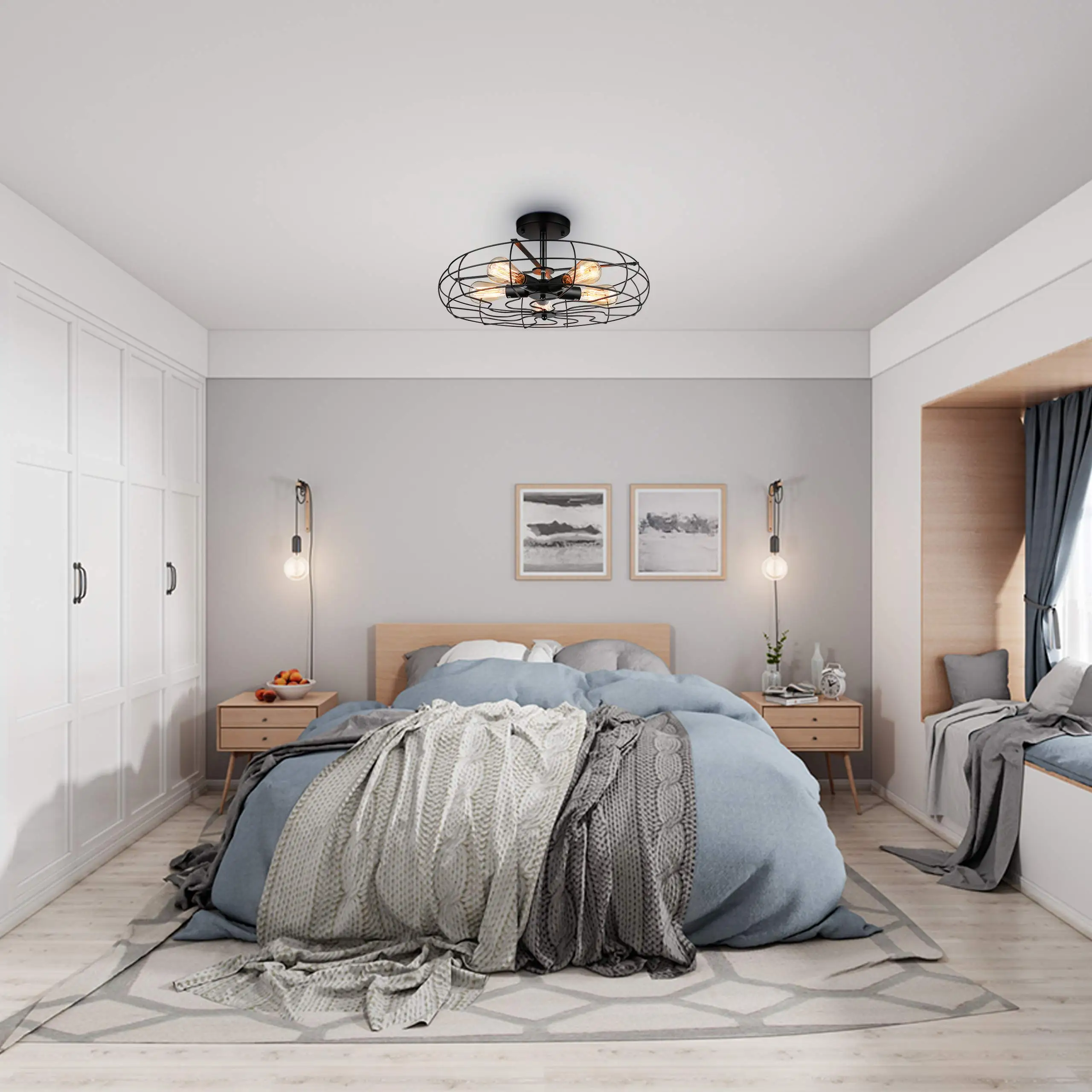 Полузаподлицо потолочный светильник винтажный подвесной промышленный черный