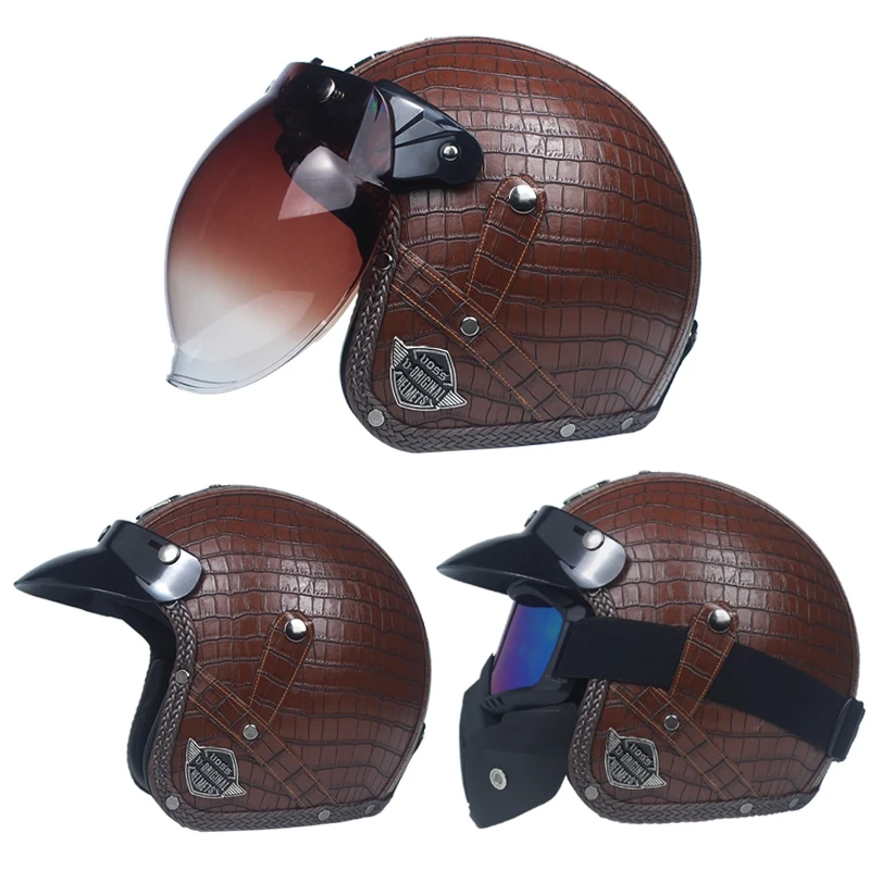 

Motorcycle Helmet Retro Vintage Synthetic Leather Open Face Helmet Motorbike Scooter Cruiser Chopper Casco Moto Helmet
