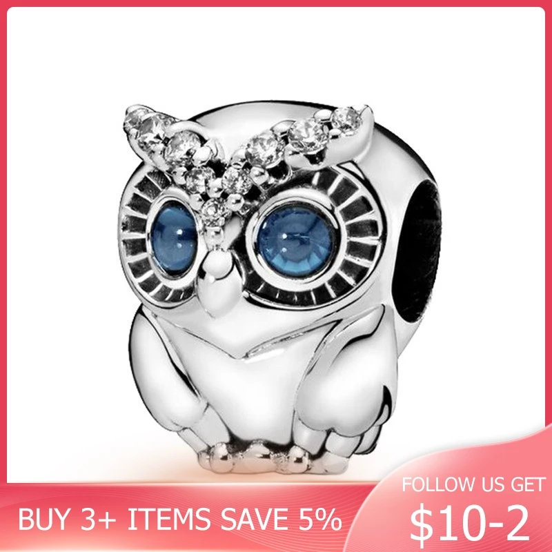 925 подлинные серебряные бусины в форме Совы coдемонстрация Подвески подходят для