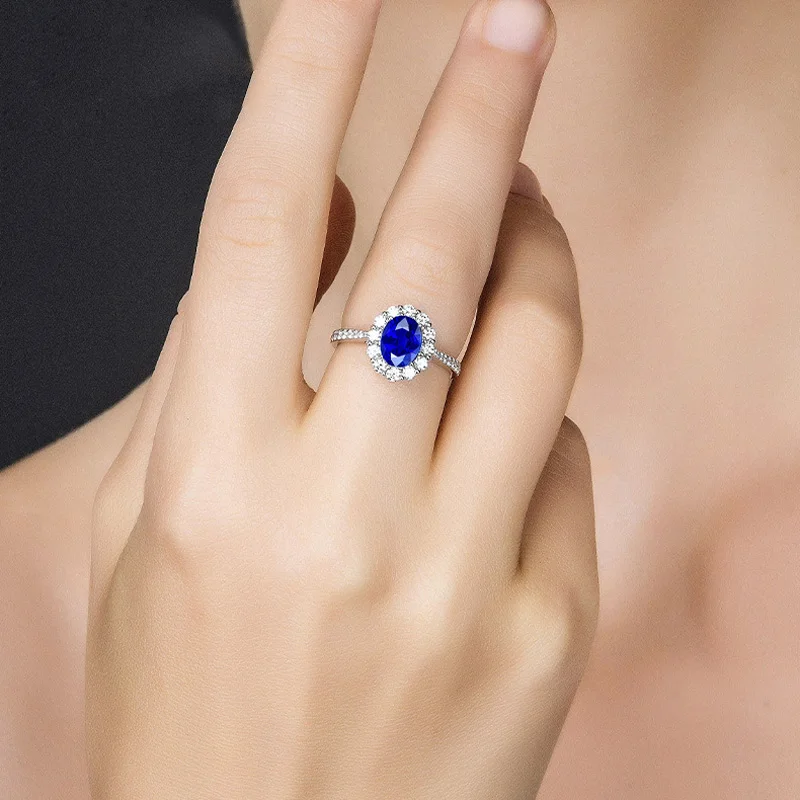 

COSYA 100% 925 Sterling Silver Oval 7*9mm Sapphire High Carbon Diamond Sparkling Rings For Women Engagement Wedding Fine Jewelry