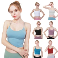 womens spaghetti strap sport bralette strappy crossback workout gym crop top solid color wireless quick dry camisole activewear