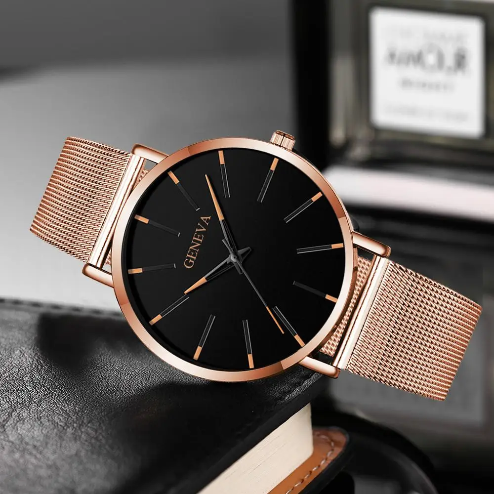 Модные черные золотые мужские часы 2019 люксовый бренд тонкие кварцевые наручные