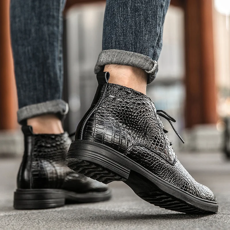 Мужские деловые ботинки коричневые ботильоны из натуральной кожи на шнуровке с