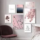 Постеры в скандинавском стиле с изображением розовых вишневых цветов и птиц, настенная живопись, декор для гостиной без рамки