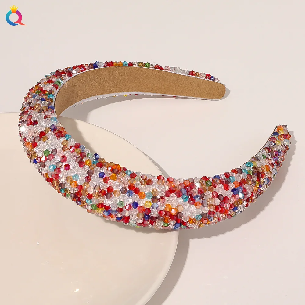 

Donarsei Fashion Crystal Wide Headband For Women Winter Luxury Handmade Rhinestones Sponge Headwear Hairbands Hair Accessory