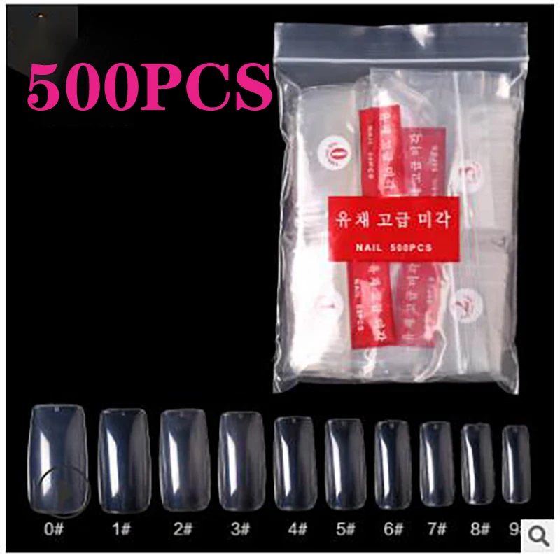 

500 PCS French Half/Full Nail Tips Natural/Clear Coffin Fake False Nails ABS Artificial DIY False Fake UV Gel Design Tips 9Sizes
