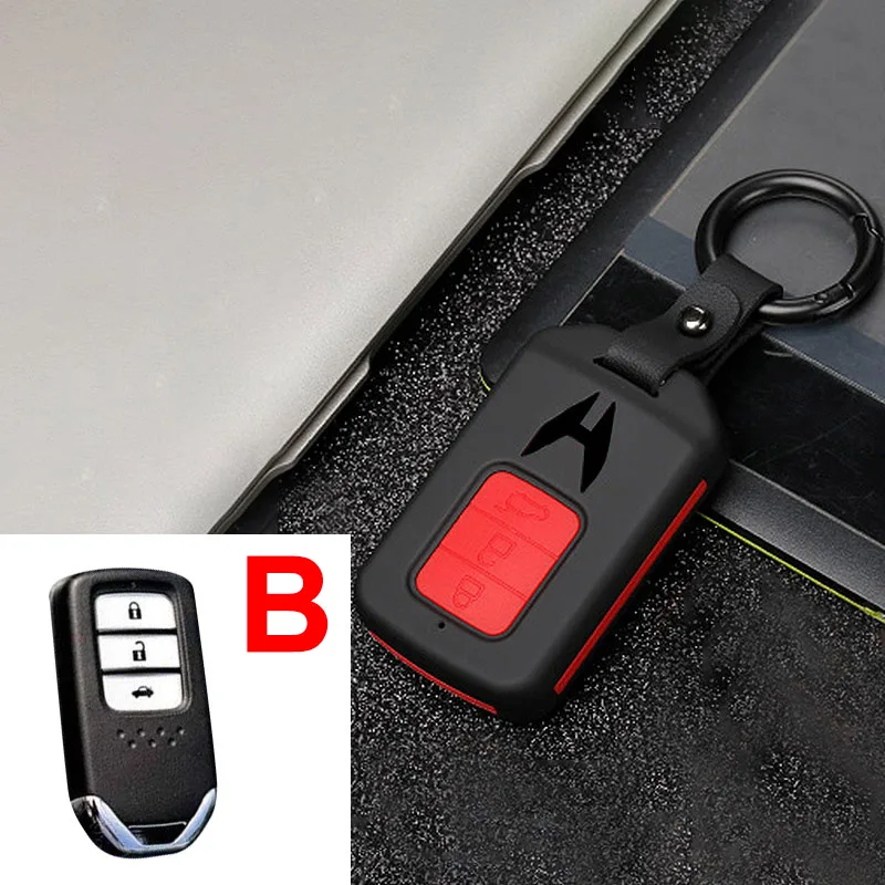 B Black ABS+ силиконовый для ключа автомобиля чехол для электронный контроллер дросселя для Honda Civic CRV HR-V HRV пилот соглашение о Одиссее 2013- удаленный смарт-ключ чехол - Название цвета: B Black