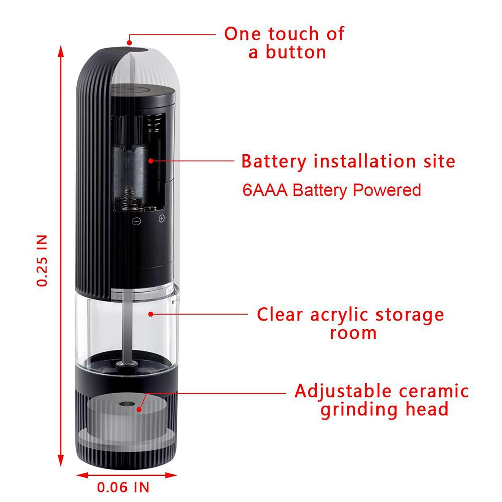 

Battery Operated Salt And Pepper Grinder Set Electric Automatic One Handed Salt Pepper Mill With Bright Light