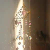 crystal light catching jewelry pendant wind chime diamond ab colored lighting ball bead frame natural stone garden decoration