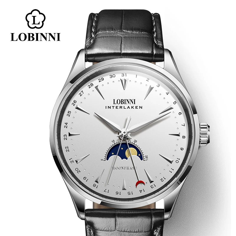 Switzerland LOBINNI мужские часы люксовый бренд Moon Phase Seagull автоматические