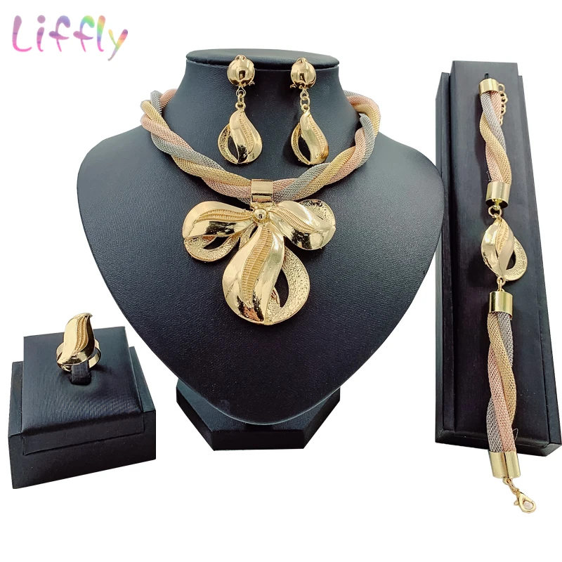 Модные Ювелирные наборы Liffly из Дубая для женщин свадебный подарок золотой