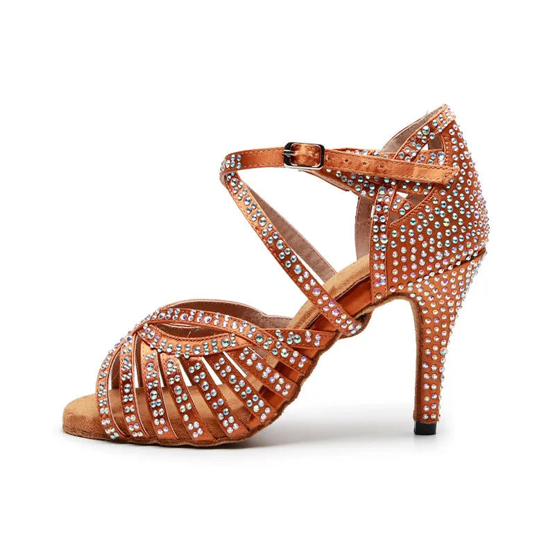 Туфли стразы женские для латиноамериканских танцев блестящие сандалии бальных