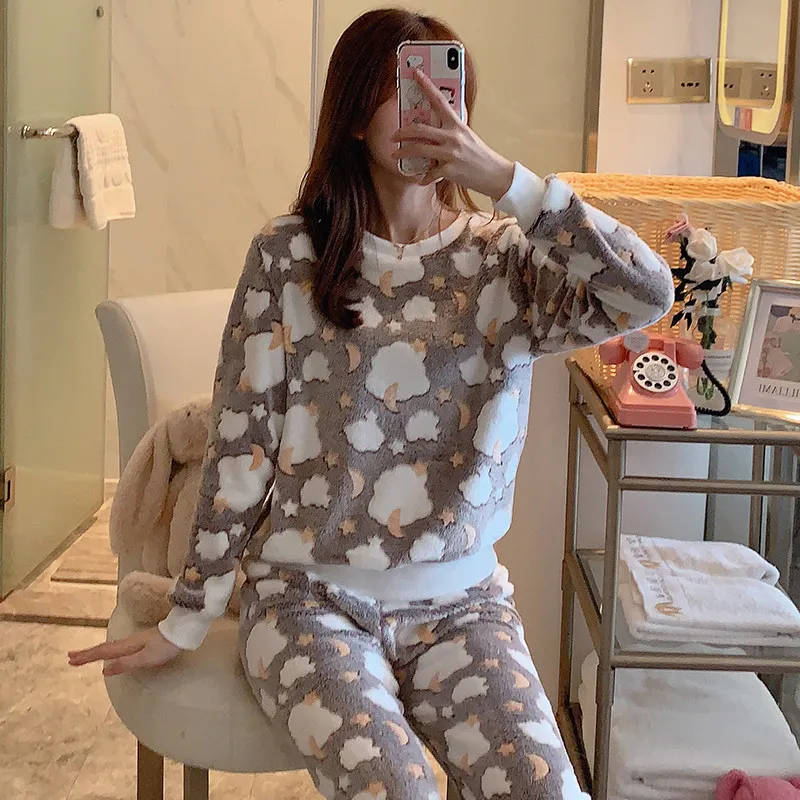 2019 зимняя теплая Фланелевая Пижама для женщин толстая Коралловая бархатная