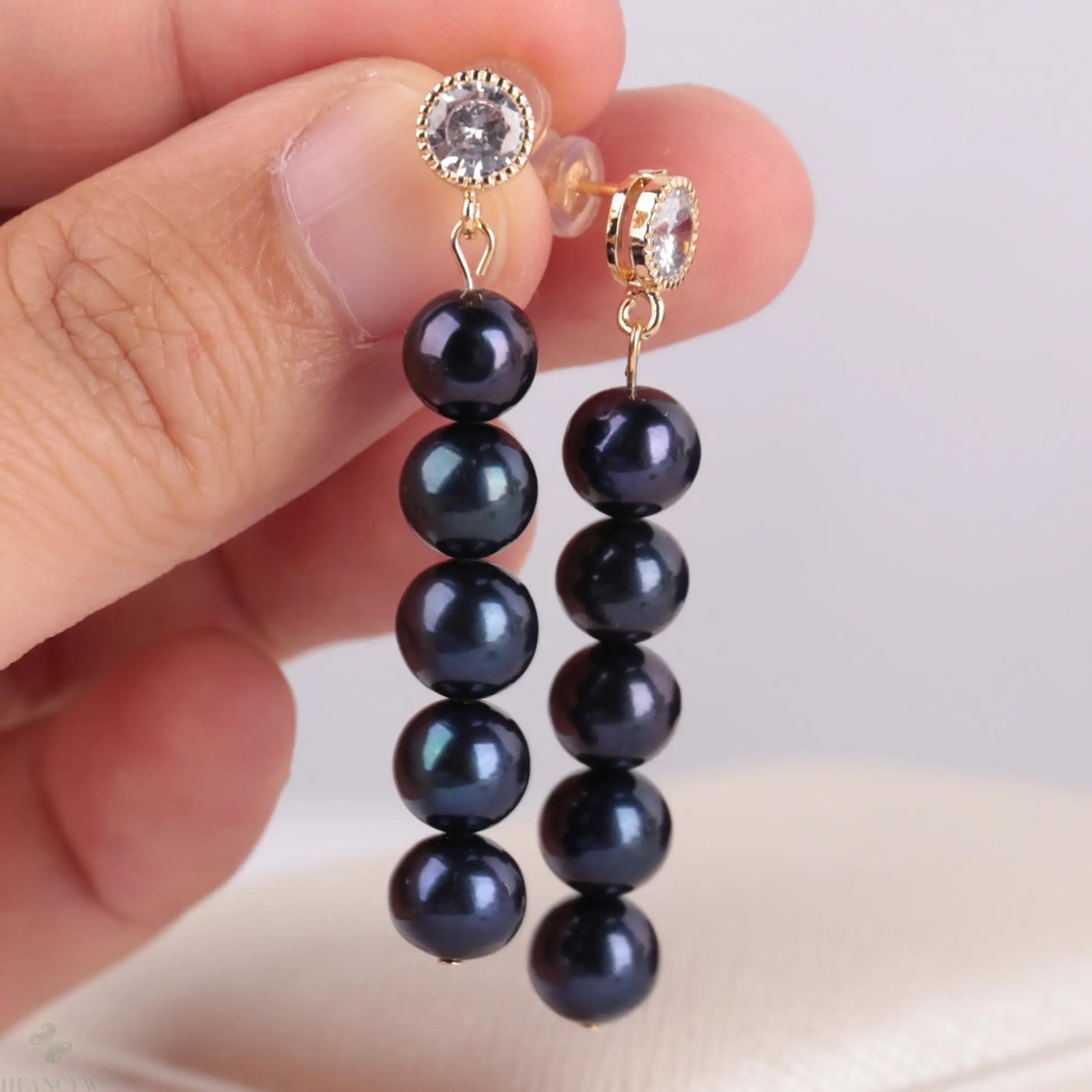 

7-8MM Natural black pearl Earring 18k Ear Drop Classic Hook Fashion Cultured Accessories Dangle Wedding