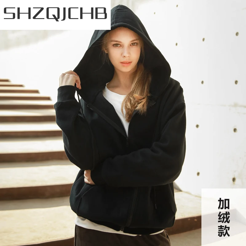 

SHZQ 2021 Newest Fashion Women's Loose Korean Style Sweatershirts Casual Zip-up Tops Female Streetwear Hooded Hoodies LWL543
