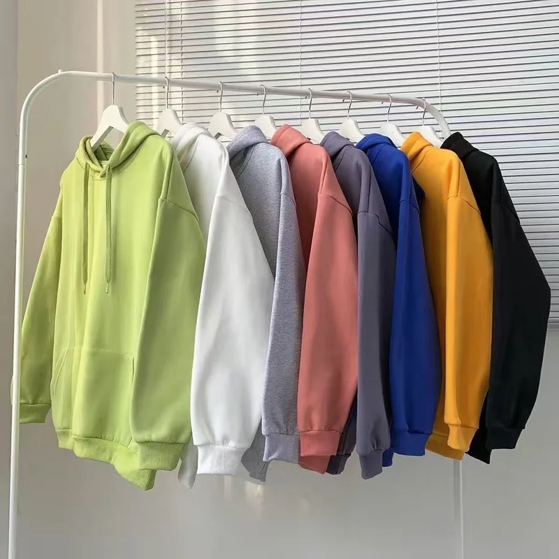 

QWEEK Kpop Plus Size Hoodies Oversized 2021 Fashion Solid Color Casual Hooded Sweatshirt Streetwear Hip-hop Pullover Hoodie