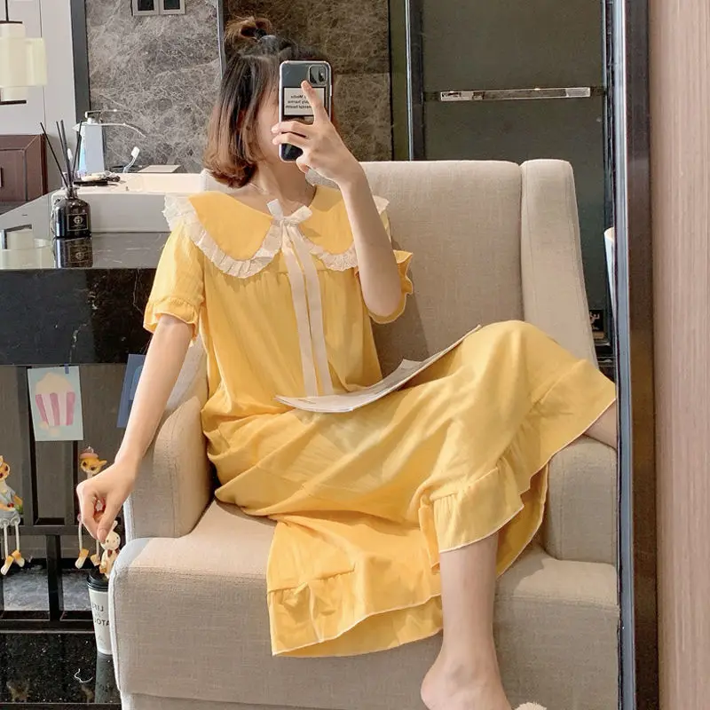 

2021 Spring Summer Cute Sweet Doll Collar Princess Urban Leisure Fashionable Style Nightdress New Dress Homewear Pajamas