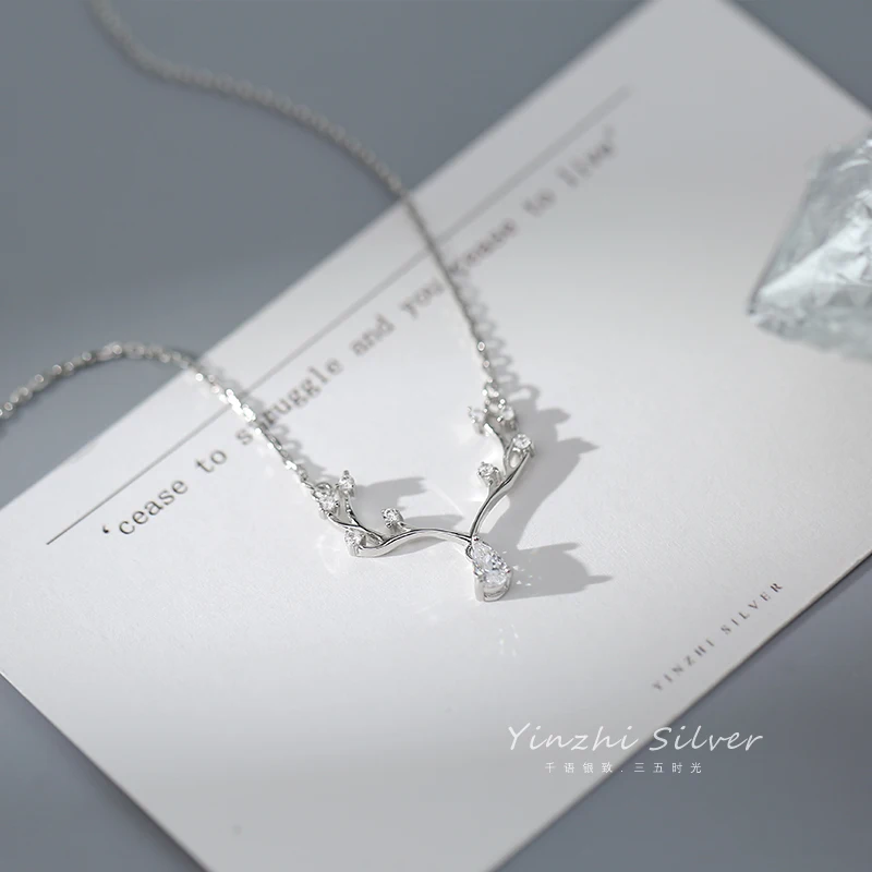 Женское ожерелье с кулоном в виде оленя и лося серебряное из циркония форме капли