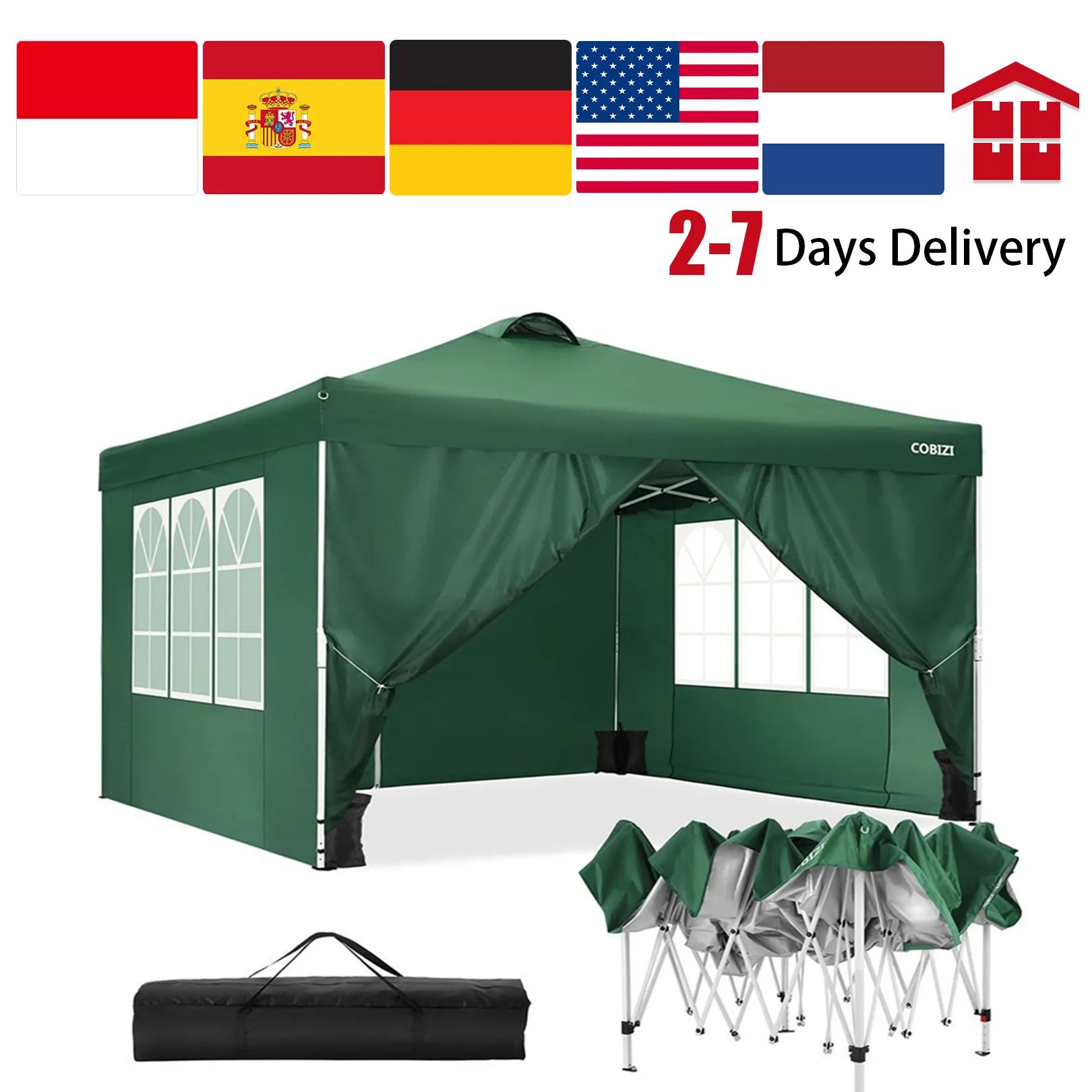 

6 Colors Right Angle Folding Shed 4 Side Panels Tent Picnic Outdoor Waterproof Shelter 118.1x118.1inch White/Blue/Black