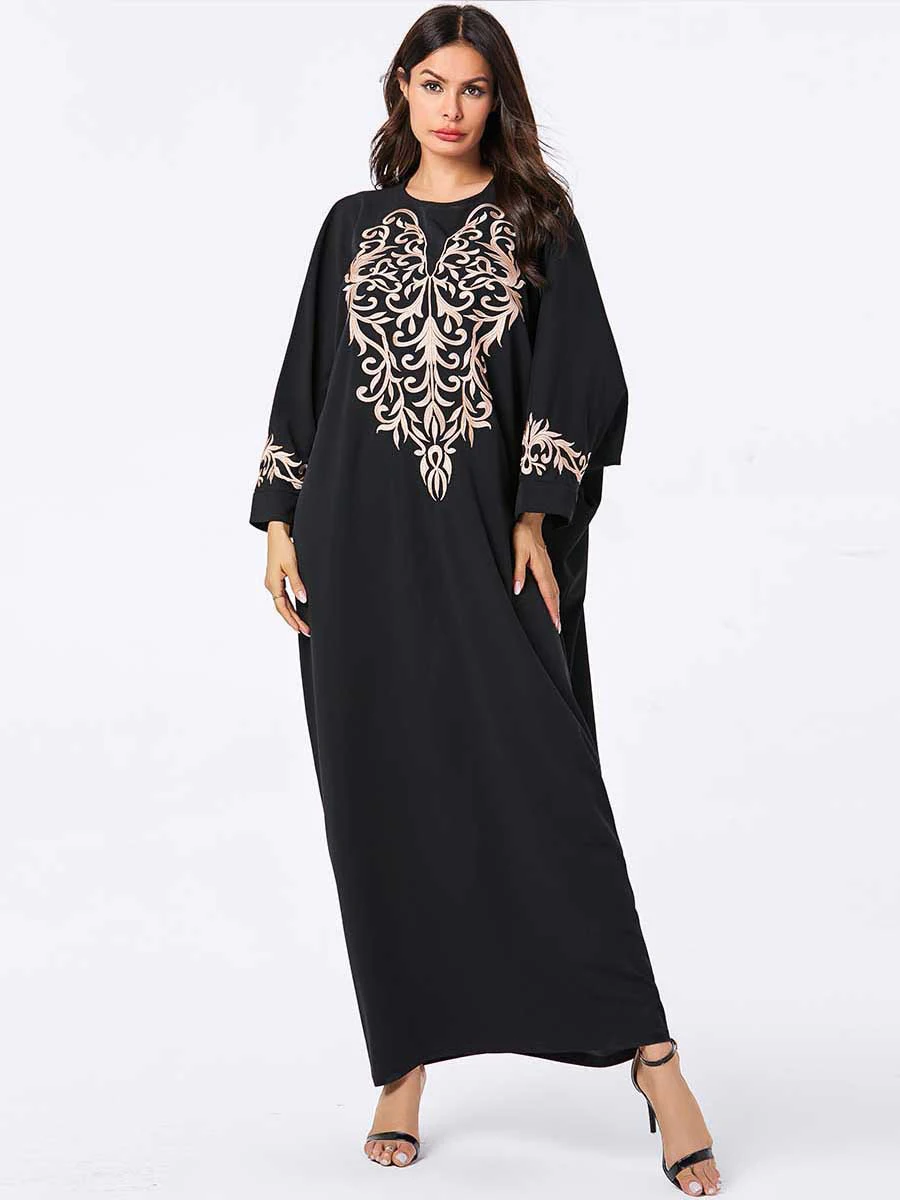 

Турецкое арабское мусульманское платье-Абая, женское макси с рукавом летучая мышь, платья Хиджаб, мусульманская одежда, Vestidos, Марокканское ...