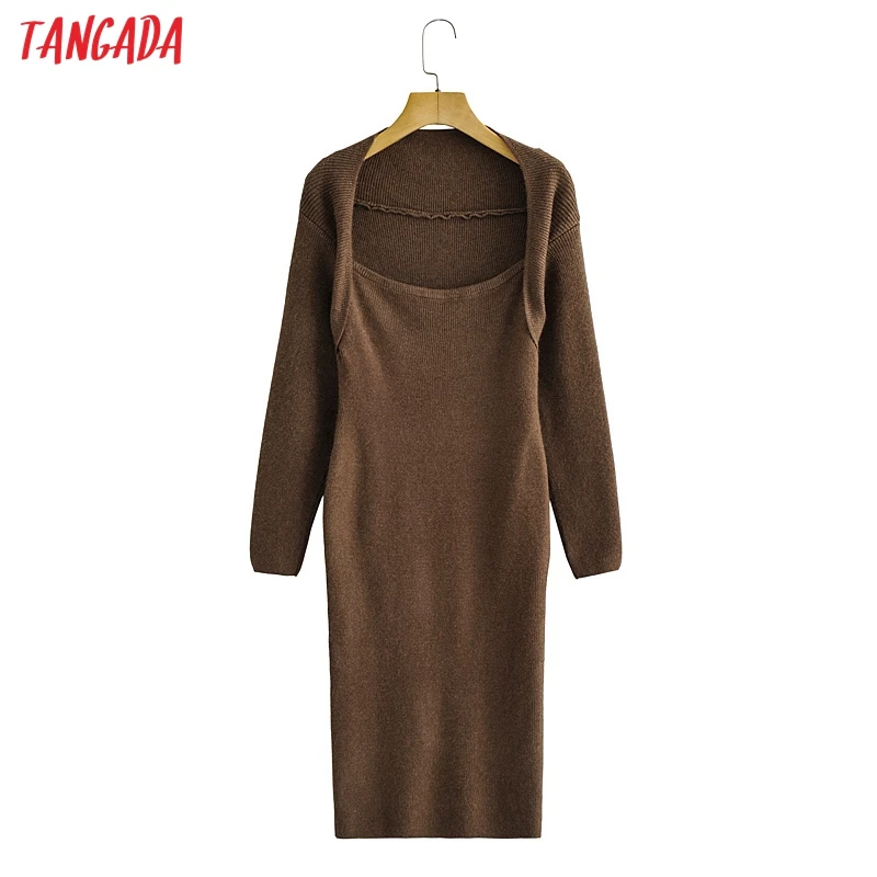 

Платье-Свитер женское с квадратным вырезом и длинным рукавом