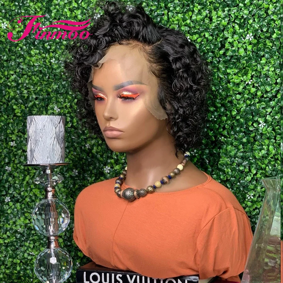 150% парик с изображением Пикси короткий Боб кудрявые человеческие волосы спереди