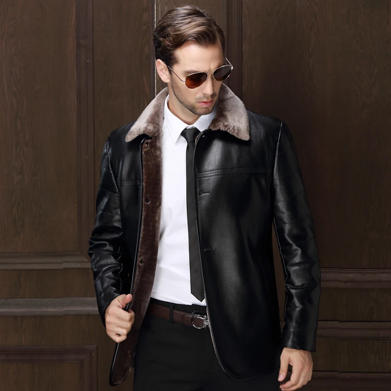 

Genuine Leather Mens Clothing One Piece Fur Jacket New Leather Jacket Middle-aged Winter Thickening Men's Fur Daddy Coat