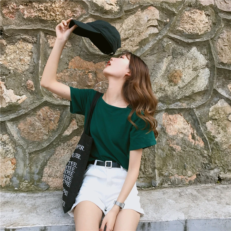 

Solid Color Short-Sleeved T-shirt for Women Summer 2020 New Korean Style Slim Fit Slimming Fresh White Square-Cut Collar Top for