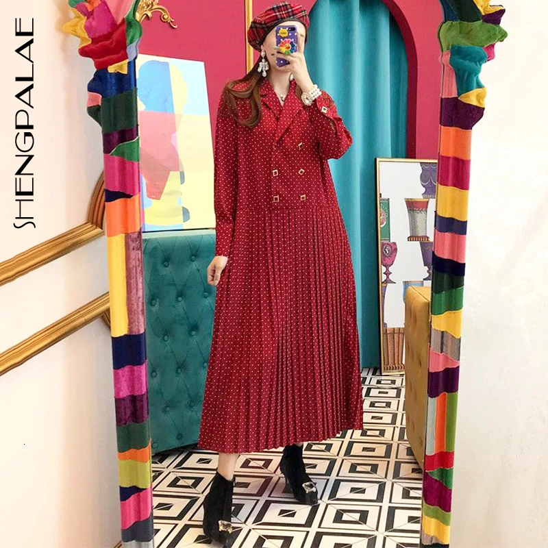 SHENGPALAE шикарный стиль с отворотом уникальный двумя рядами пряжкой свободный в