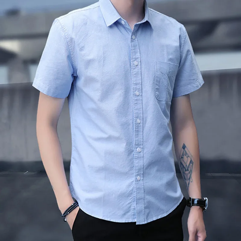 

QIWN Short Sleeve Shirt Men's Summer New Korean Casual Top Men's 5-sleeve Oxford Spinning White Shirt Inch Trendy Men