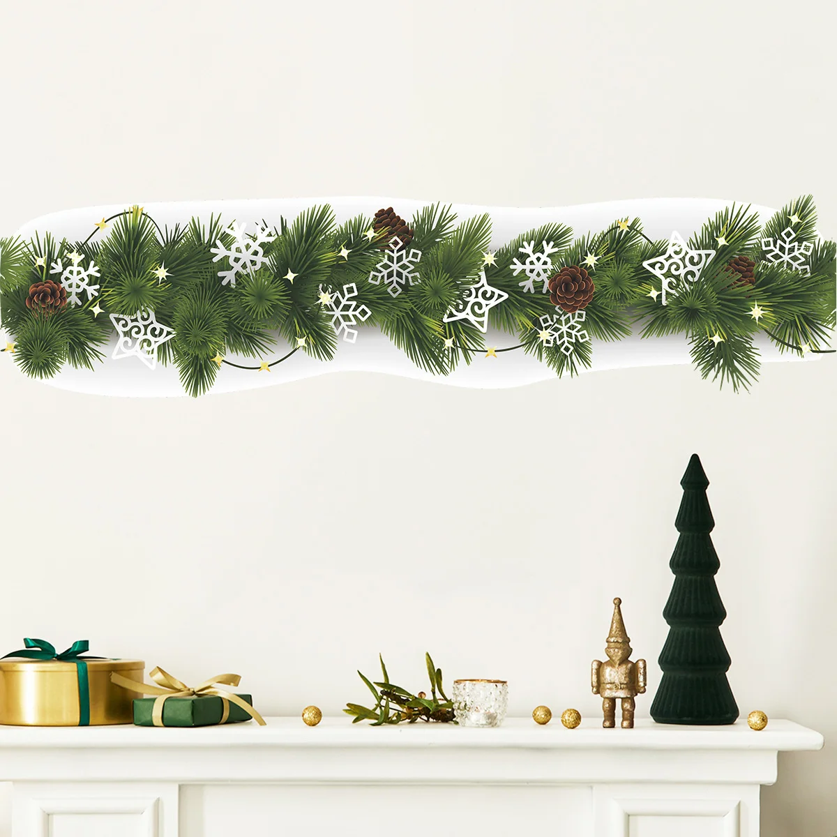 

2022 Merry Christmas Decorations For Home Decor Waistline Pine Branch Gift Ball Snowflake Window Glass Decoration Wall Stickers