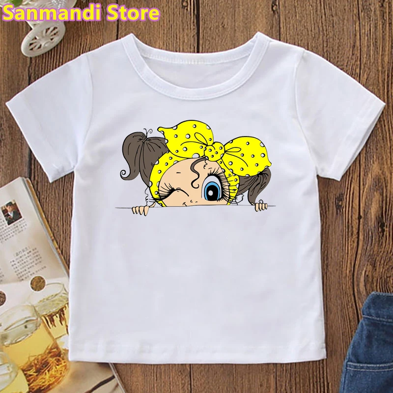 

Kawaii Girl Cartoon Print Tshirt Kids Clothes Summer Fashion Funny Big Eyes T Shirt Children Clothing Harajuku Shirt Tumblr