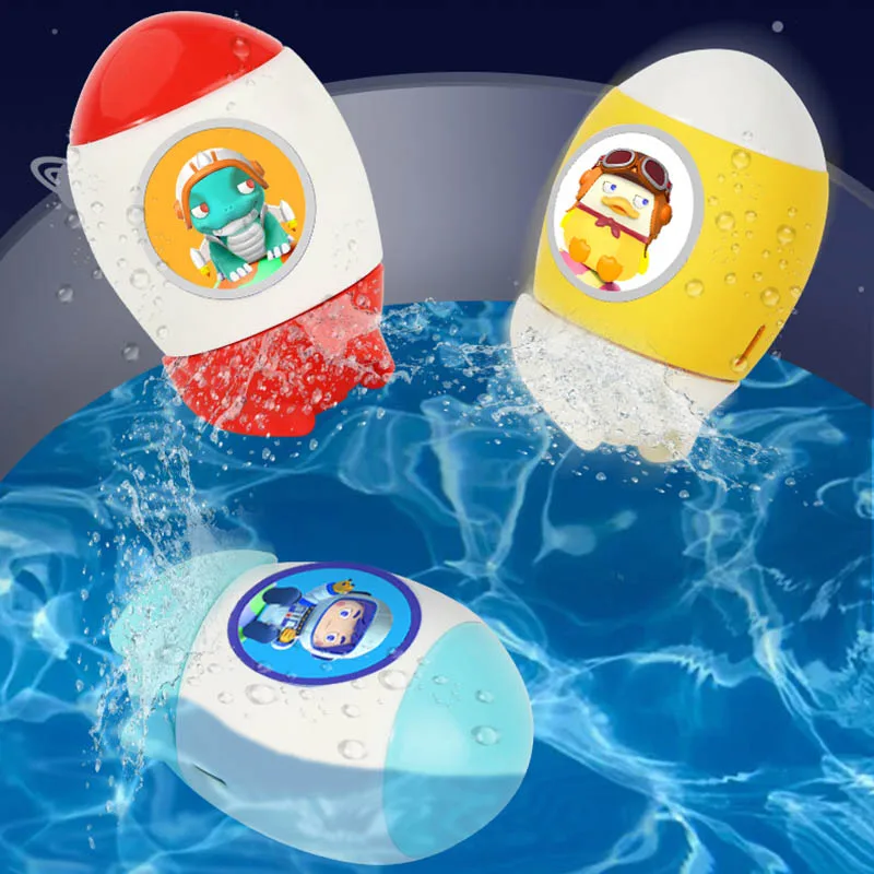 

Baby Bathing Toy Children's Cute Cartoon Rocket Floating Water Bathroom Beach Kids Gifts Clockwork Baby Swimming Water Toys