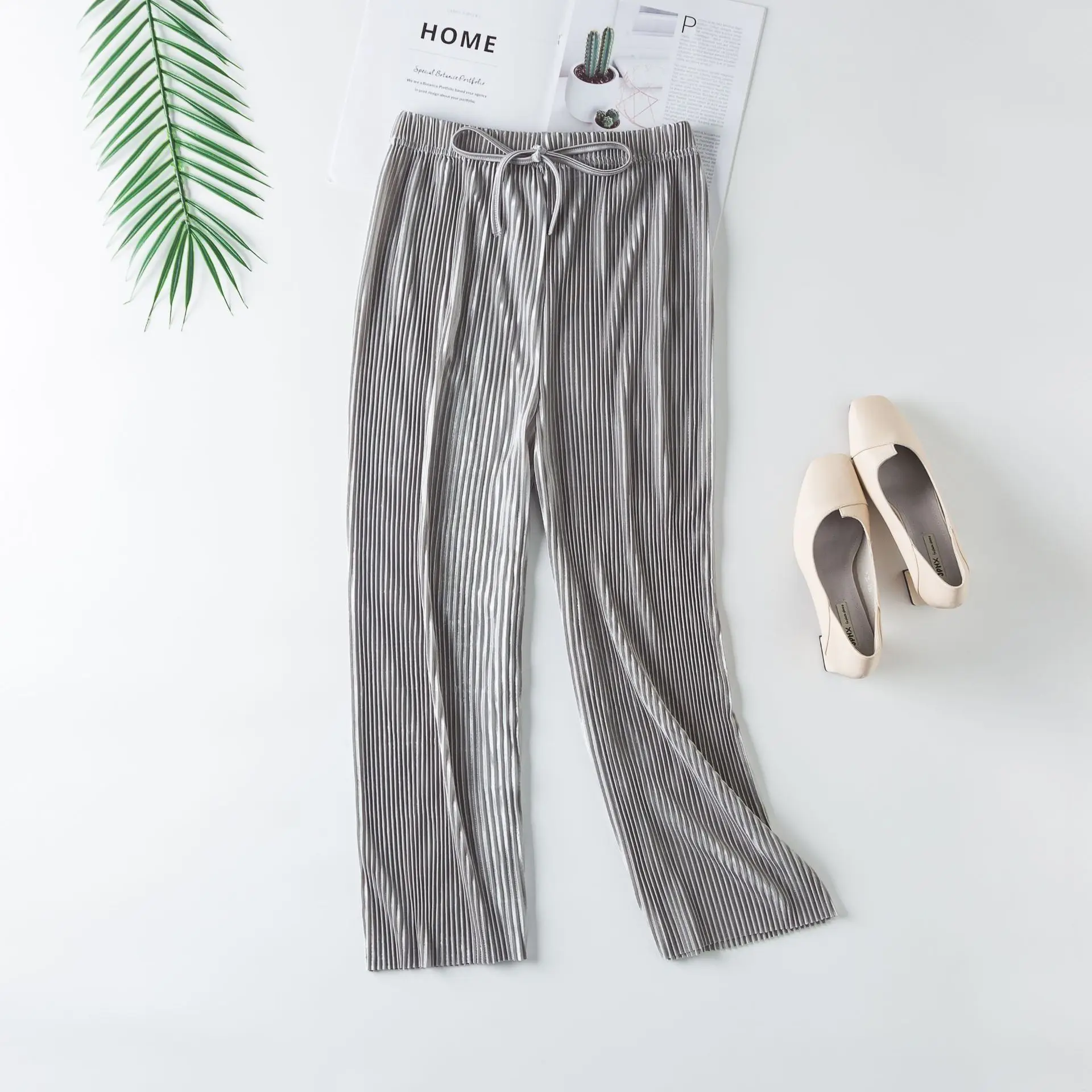 AECU Summer Women Sleep Pants Elastic Loose Waist Fitness Homewear Bottoms Solid Drawstring Clothing Full Length Underwear