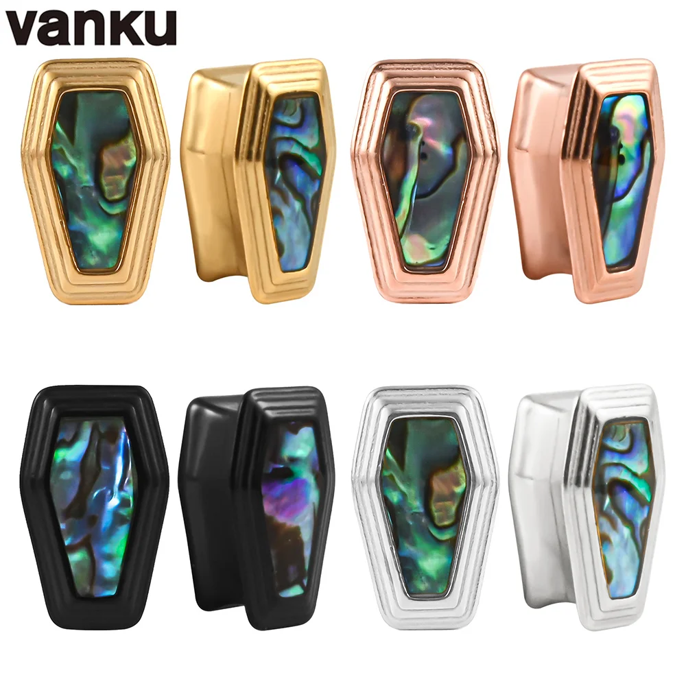 Vanku 2pcs Fashion Stainless Steel Black Shell Pattern Coffin Ear Weight Stretchers Body Piercing Jewelry Gauges Expanders