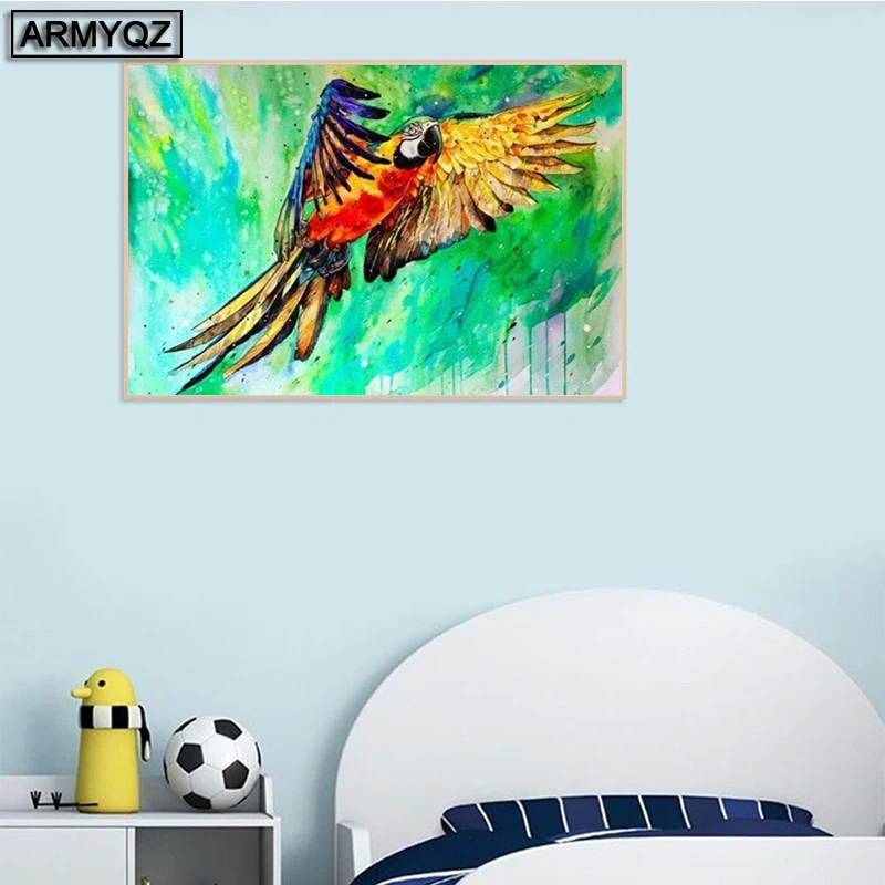ARMYQZ New Diamond Embroidery Colorful Parrot 5d Painting Full Square Rhinestones Picture Mosaic Beadwork | Дом и сад