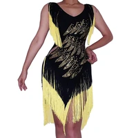 sleeveless backless yellow black tassel short dress skinny stretch women dress nightclub stage wear evening prom birthday outfit