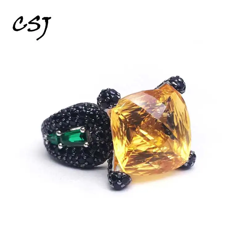 Кольцо из натурального цитрина CSJ Ювелирное Украшение серебра с натуральным