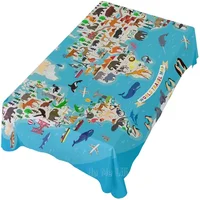 Romantic By Ho Me Lili Tablecloth Cute Blue Travel Animal World Map Rectangle Dining Room Kitchen  Decor