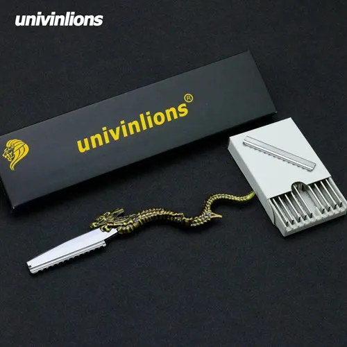 Univinlions нержавеющий Дракон прямое бритвенное лезвие для укладки волос Парикмахерские ножницы для прореживания бритвы Стрижка Салон бритвы для волос парикмахерская - Цвет: B-1-E10blades