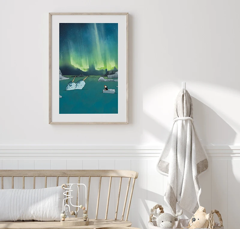 Художественная печать Aurora Borealis арктические животные нарвалы и пуфины Северное