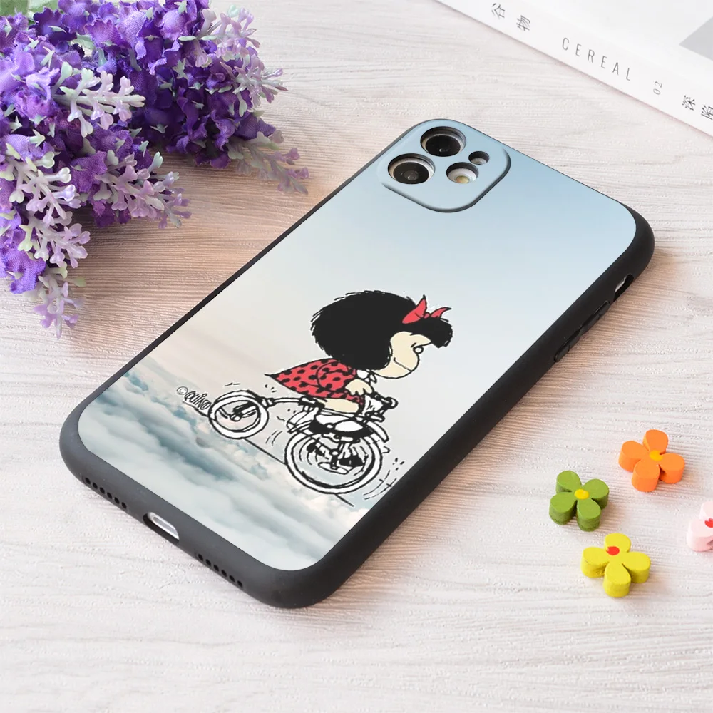

For iPhone Mafalda By Bike Print Soft Matt Apple iPhone Case