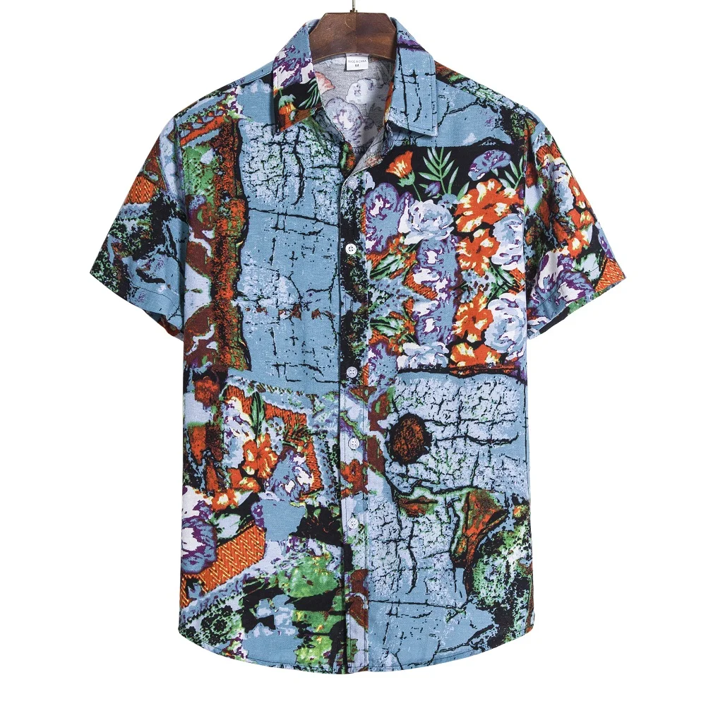 2020 New Style Men's Fashion Casual Loose Short Sleeve Print Shirt Tops
