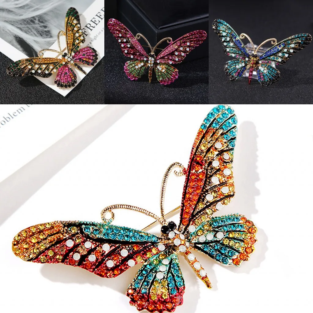 

2021 New 4 Styles Retro Butterfly Brooch Crystal Badge Pins Collar Scarves Colthes Bags Decor Pins for Women Jewelry