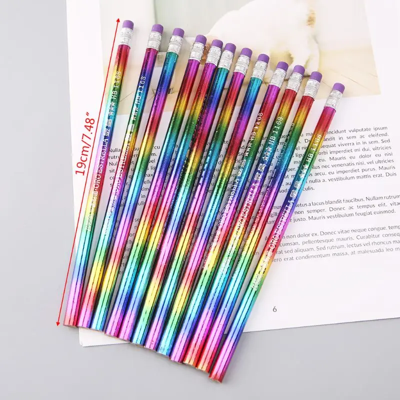 

12Pcs Rainbow Pencil Wood Environmental Protection Bright Color HB Drawing Painting Pencils School Office Writing Pen