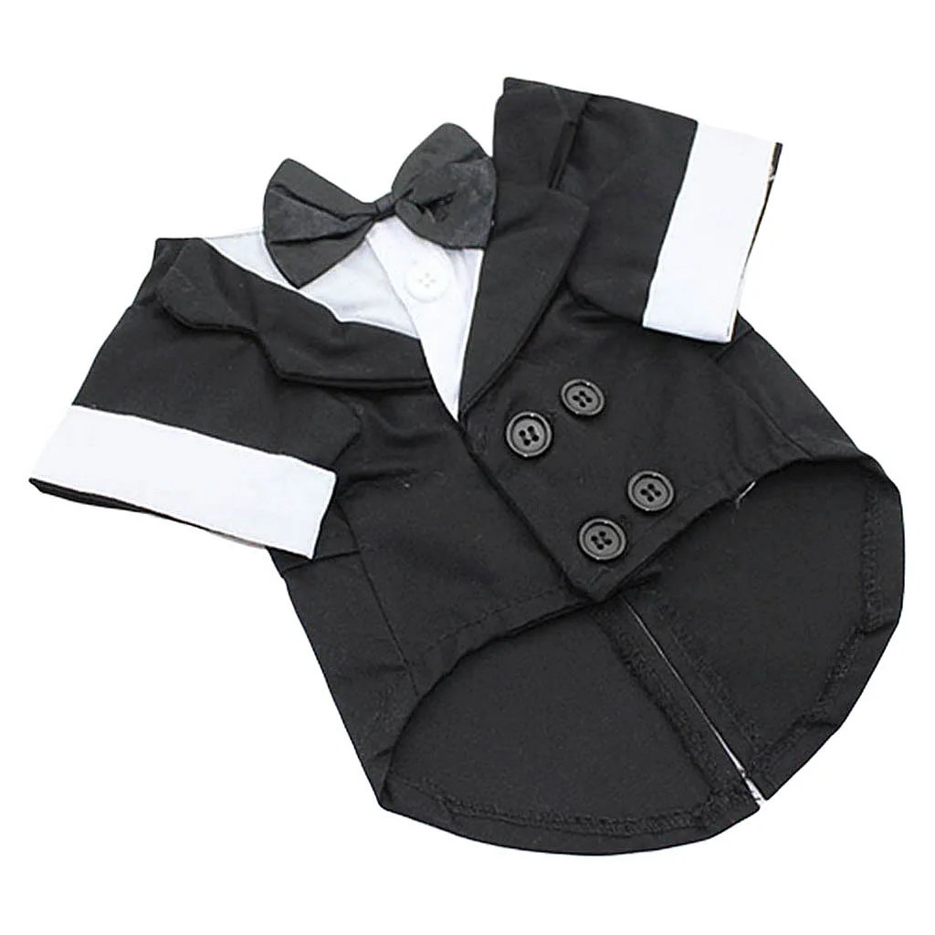 

Pet Suit Apparel Tuxedo Party Clothes Costume Wedding Bow Tie Grey/Black