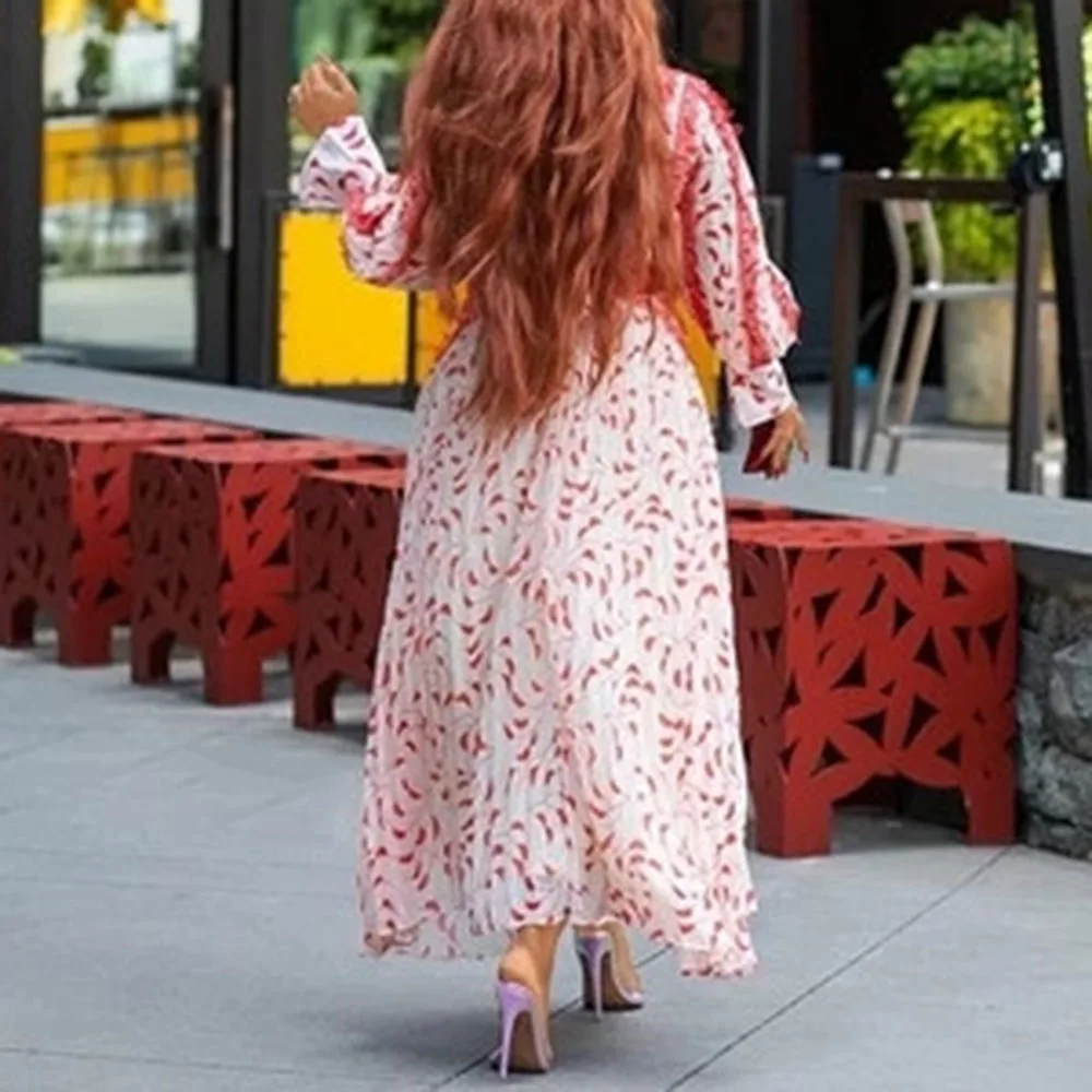 Женское длинное платье с плиссированным принтом элегантное Бохо С v образным